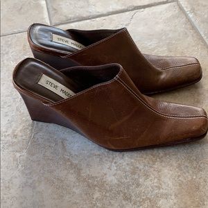 Steve Madden Brown Leather Wedge Mules